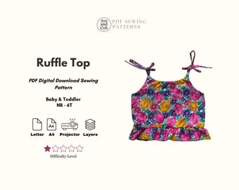 Top mit Rüsche und Bindebändern PDF Digital Download Schnittmuster Baby Kleinkind Sommer Tank Top