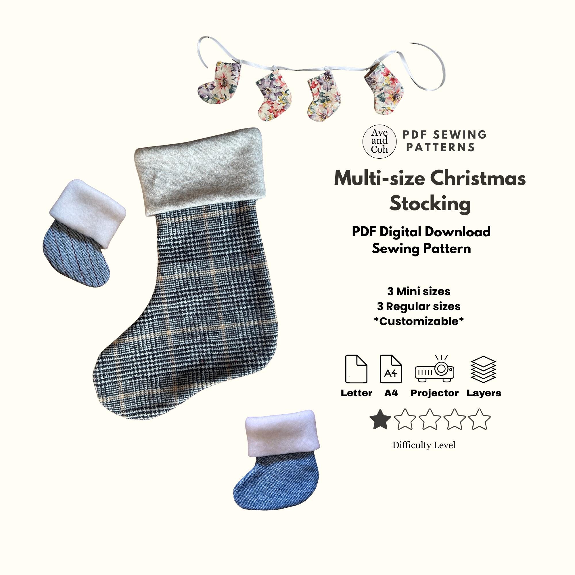 Diy Christmas Stocking Sewing Pattern Multi Size Mini and Regular Lined ...
