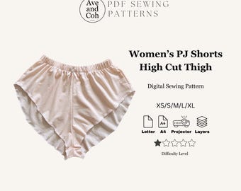 Damen Freche PJ Shorts Schnittmuster - PDF digitaler Download Schnittmuster-Hochschnitt Frech
