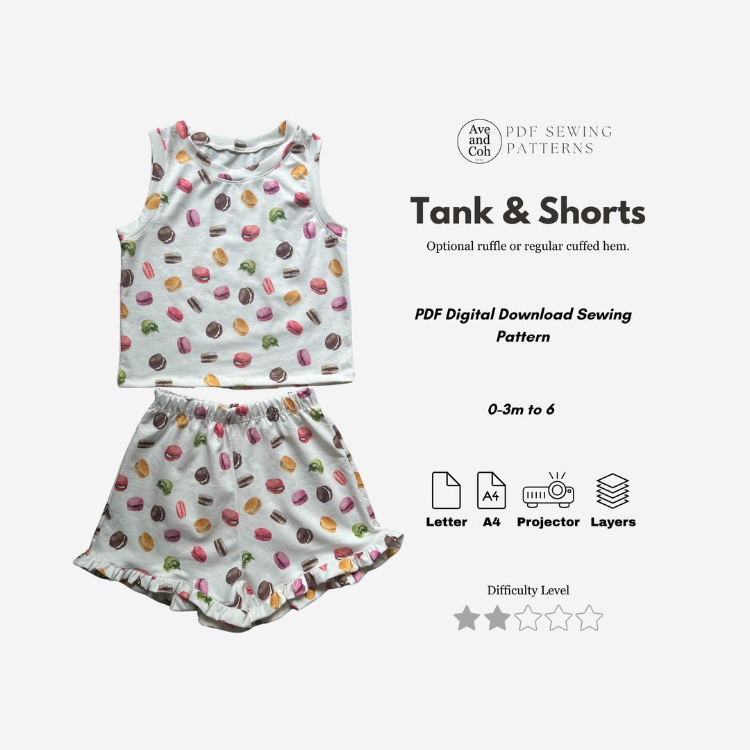 Two Piece Tank and Shorts PDF Sewing Pattern Baby Toddler Ruffle Hem ...