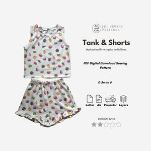 Two piece Tank and Shorts PDF Sewing Pattern baby toddler Ruffle hem Tank Top Summer Outfit