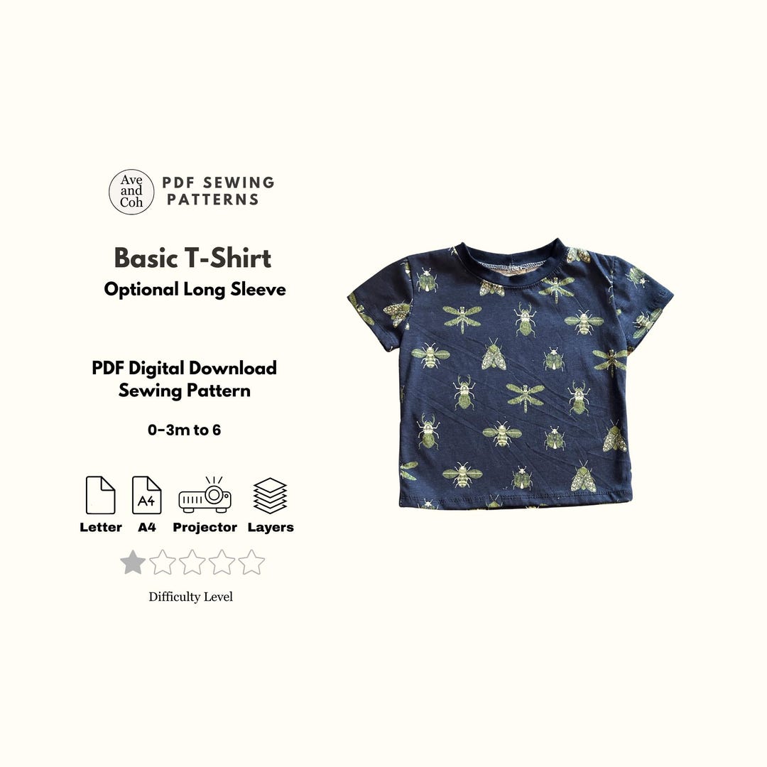 Basic T-shirt - PDF Digital Sewing Pattern for Baby and Toddler 0-3m to ...