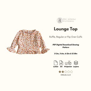 Ruffle Long Sleeve Top Sewing Pattern with regular Flip over or Ruffle cuffs pdf Digital Sewing Pattern Baby Toddler