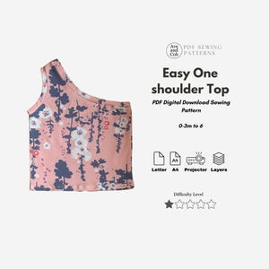 Padrão de costura digital para blusa de um ombro só para bebês e crianças pequenas, padrão de costura fácil, regata básica, blusa de um ombro só 0 m - 6T