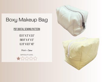 DIY Boxy Sminkväska PDF-mönster - Digital nedladdning - tre storlekar, mångsidig väska med dragkedja