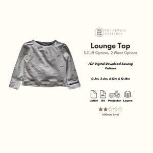 Babyloungetop met omslagwanten DIGITALE DOWNLOAD naaicursuspatroon, shirt met lange mouwen voor baby naaipatroon voor babytop.