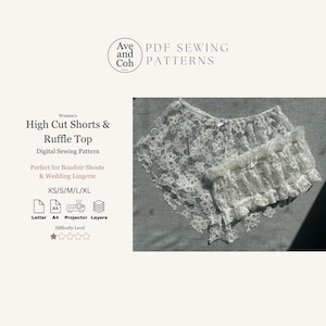 DIY Lingerie Set Sewing Pattern Ruffle Top Bandeau High Cut Shorts - Wedding Boudoir Photoshoot Womens