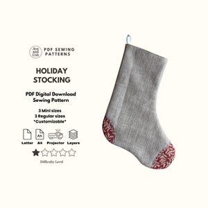 DIYホリデーストッキングパック縫製パターン - マルチサイズのクリスマスストッキングPDFデジタルダウンロード