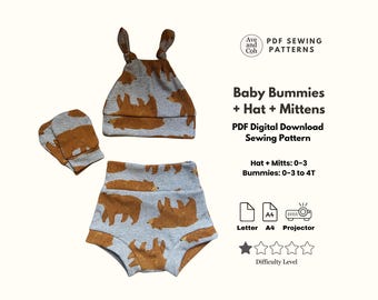 PDF Sewing Pattern Baby Bummies, Hat and Mittens Digital Sewing Pattern for baby PDF Sewing