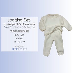 Jogging Set - Pantaloni della tuta con tasche e girocollo - Modello di cucito digitale PDF - Vestibilità regolare, tuta da bambino da 0 m a 5 anni