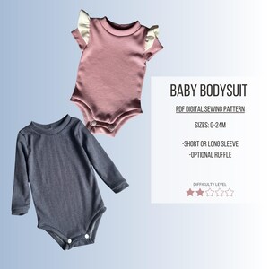 Baby Bodysuit PDF Digital Sewing Pattern 0-24m Long or short sleeve bodysuit with optional ruffle