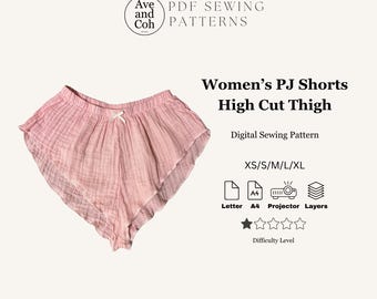 Women's High Cut Pj Shorts Sewing Pattern DIY Digital Download pajama shorts