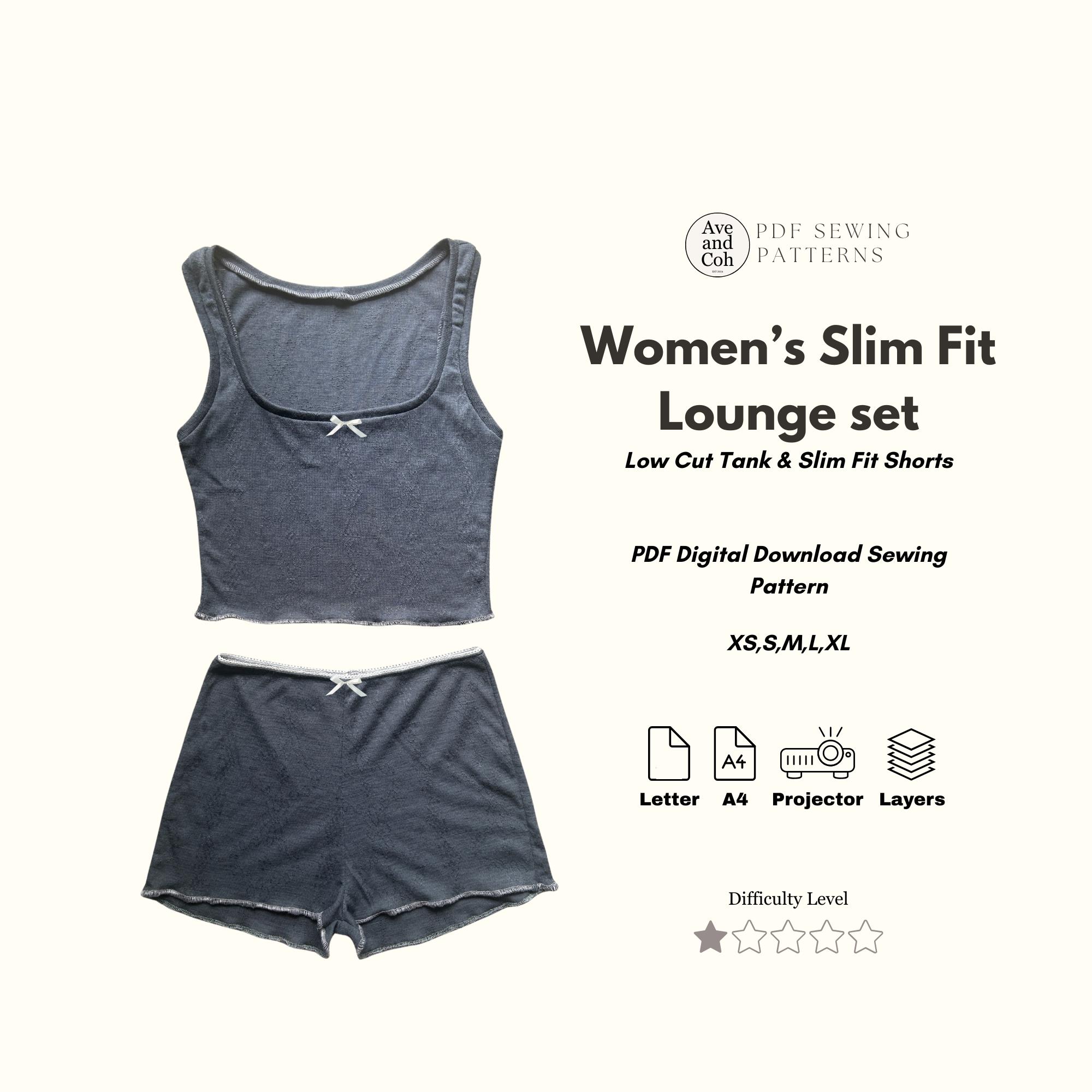 Women's Lounge Set PDF Digital Sewing Pattern - Slim Fit Womens PJ Lounge Set - Tank and Slim Shorts