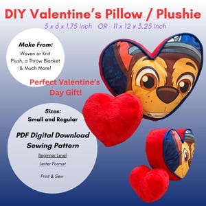 DIY Valentine's Day Plush Pillow Digital Sewing Pattern. Two sizes. Valentine's Day gift Idea for kids or partner
