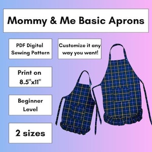 DIY Mommy & Me Basic Aprons - Customizable - Digital Download PDF. 2 sizes.