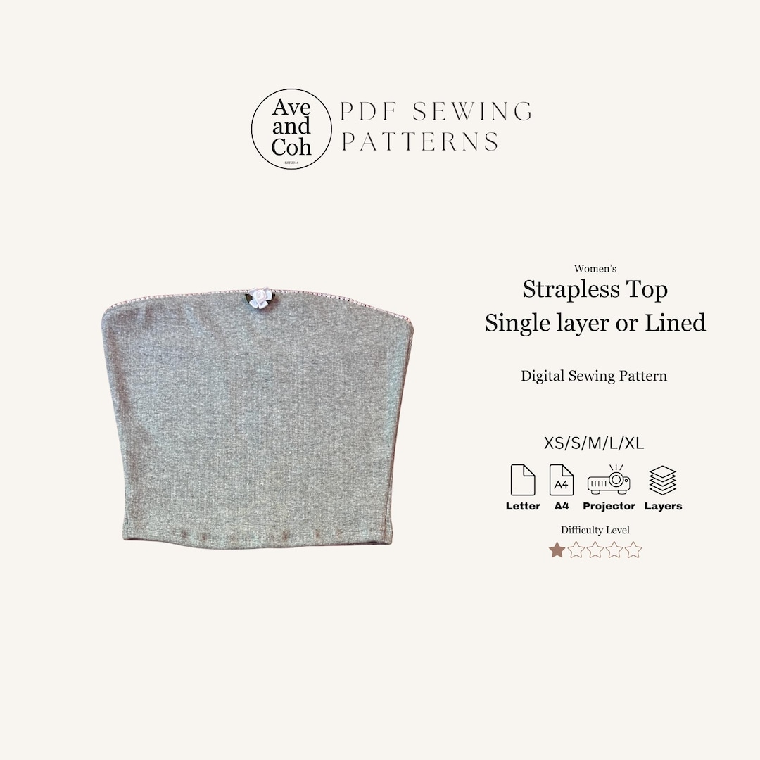 Small Tube Top Pattern Strapless Top Sewing Pattern Tube Top - Single Layer or Lined Knit ...