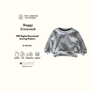 Baggy Crewneck Sewing Pattern Baby Toddler 0-3m to 6 Oversized fit Sweater