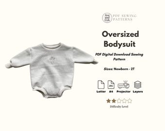 Oversized baby bodysuit Pattern jumper romper Digital Sewing Pattern. DIY baby clothes - Printable pattern newborn to 2T