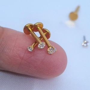 16G 18G 20G Tiny Push Pin CZ Gold/Rose Piercing Threadless‣Monroe Labret Stud ‣Tragus Helix Cartilage Piercing‣1.5mm 2mm 2.5mm 3mm Flatback