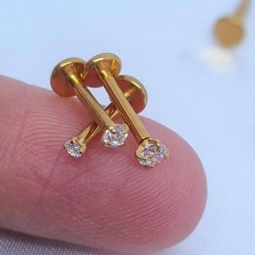 Triple CZ Helix Tragus Earring 18g/16g Threadless Sterling Etsy