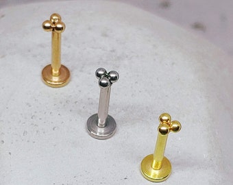 16G Trinity Ball Labret Stud: Internally Threaded Cartilage Piercing