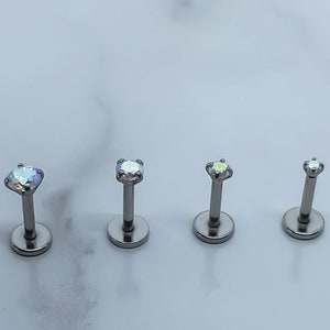 16G 18G 20G Tiny Silver Push Pin AB CZ Piercing, Earring Threadless ‣ Monroe Stud‣Tragus Helix Cartilage Piercing‣1.5mm 2mm 2.5mm 3mm Stone