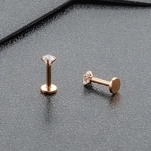 16G Tiny Rose Gold Single Stone CZ Piercing ‣ 1.5mm-4mm Stone ‣ Tragus Helix Cartilage Piercing ‣ Internal Thread ‣ Monroe ‣Flat Back Labret