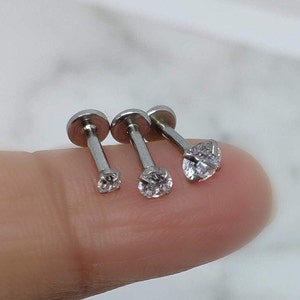 16G Tiny Silver Stone CZ Piercing ‣Monroe Stud Piercing ‣ 1.5mm-4mm Stone ‣Tragus Helix Cartilage Piercing ‣Internal Thread Flat Back Labret