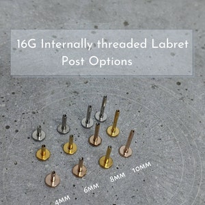 16G Piercing Earring Replacement Parts ‣ Internally threaded flat back labrets ‣ 4mm 6mm 8mm 10mm ‣ Tragus Helix Cartilage Piercing