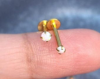 16G Opal Piercing: Stainless Steel Labret Stud, Tragus Helix Jewelry