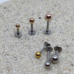 16G & 18G Tiny Ball Piercing, Externally Threaded Labret Stud, Tragus Cartilage Helix Stud, Flat Back Piercing 2.5mm, 3mm, 4mm Ball , 316L