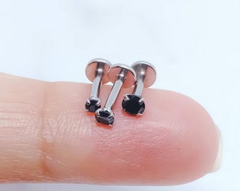 16G Tiny Piercing Stud: Black CZ, Internally Threaded Labret