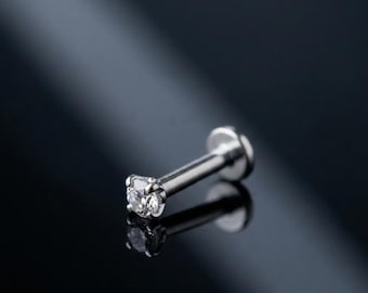 CZ Flat Back Labret • 16G Stainless Steel Tragus, Cartilage Piercing