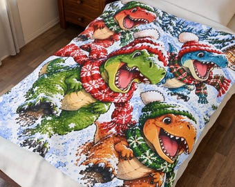 Manta de felpa de terciopelo con diseño de dinosaurio T-Rex en el desfile navideño.