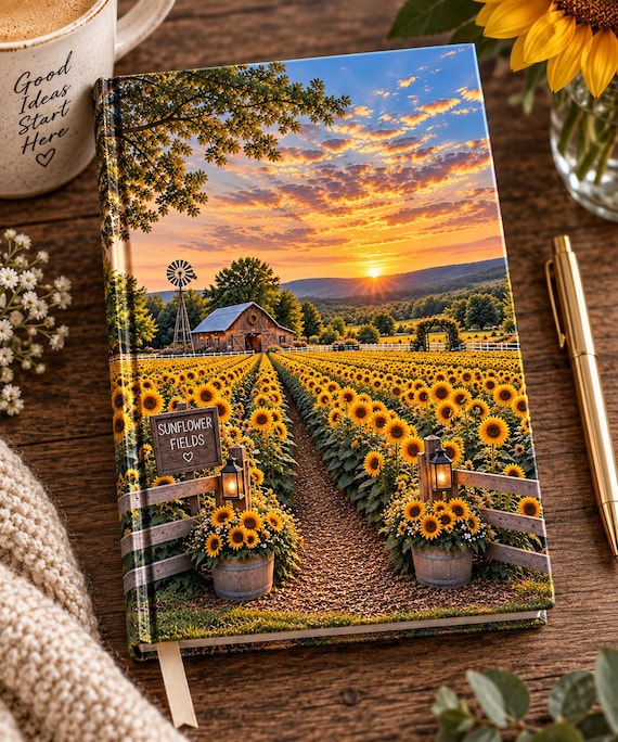 Sunflower Field Sunset Journal | Hardcover Matte Notebook
