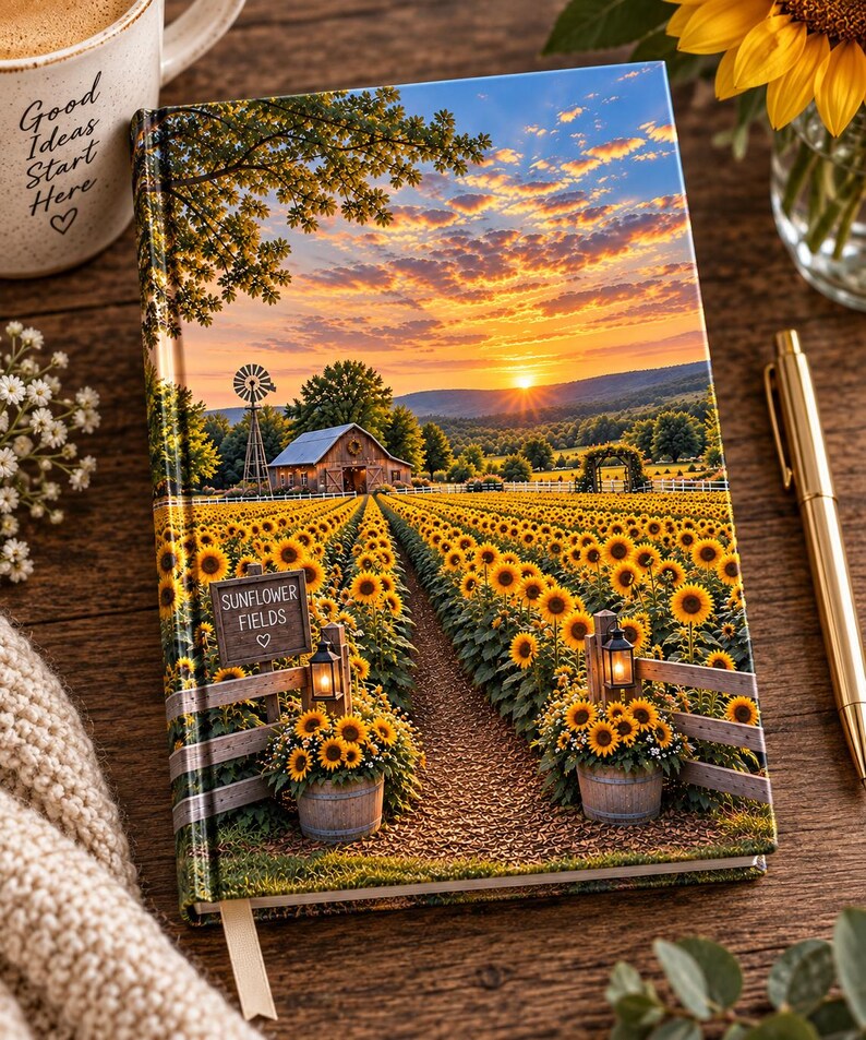 Sunflower Field Sunset Journal | Hardcover Matte Notebook image 1