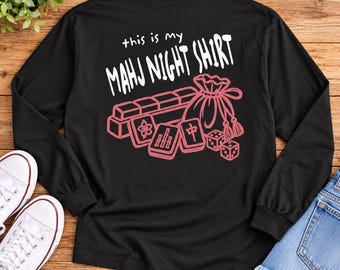 Mahjong shirt, Mahj Night Vintage Graphic Long Sleeve Shirt