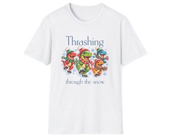 Camiseta con diseño de dinosaurio abriéndose paso entre la nieve / Diseño navideño de dinosaurios, pijamas familiares