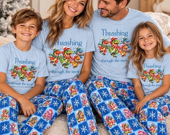 Pantalones de descanso con estampado de dinosaurios de invierno, pijamas familiares