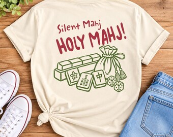 Silent Night Holy Mahj Mahjong Christmas T-Shirt, tile and rack Design