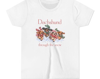Camiseta juvenil de manga corta con estampado de perro salchicha en la nieve, camiseta navideña, pijamas familiares a juego.