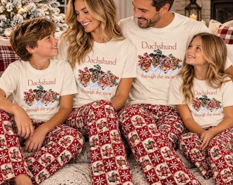 Pantalones de descanso con estampado de perro salchicha, pijamas familiares