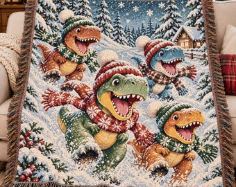 Manta tejida de dinosaurio T-Rex nevado