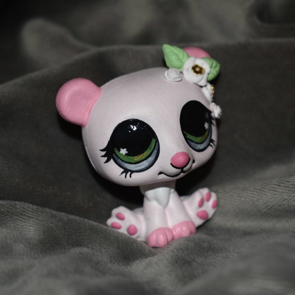 ooak lps custom - hand painted floral bear