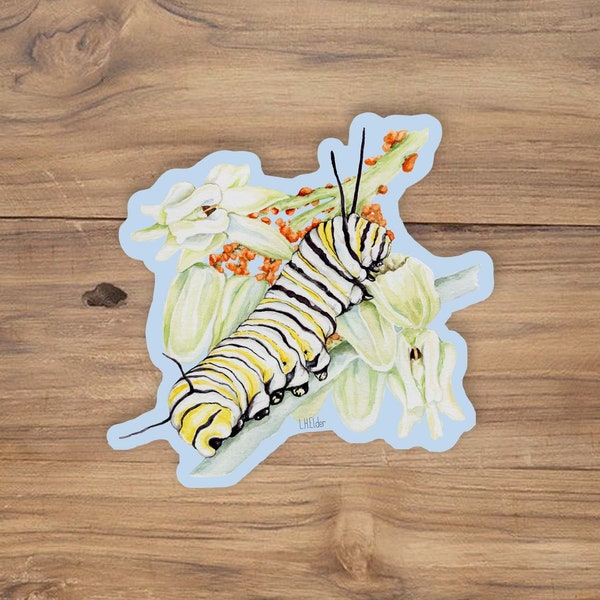 Monarch caterpillar sticker, Monarch sticker, monarch larva sticker, Monarch caterpillar illustration, caterpillar vinyl sticker