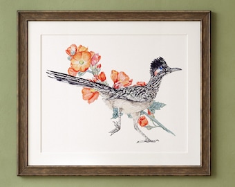 Roadrunner Print: New Mexico State Bird Print, Globemallow Illustration