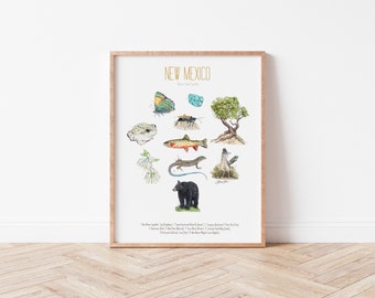 New Mexico State Symbols Print: Hand-Painted NM Illustration