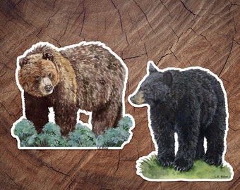 Bear Stickers , Black Bear Sticker, Grizzly Bear Sticker, Grizzly sticker, bear sticker, Montana Sticker, California Sticker Bear watercolor