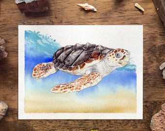 Watercolor Loggerhead Sea Turtle Print: Florida Art
