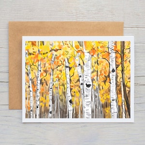 Cartão de felicitações Aspen, cartões de árvores Aspen, cartões de Aspen, cartões do Colorado, ilustração de bosque Aspen, cartão em branco Aspen, cartão Aspen